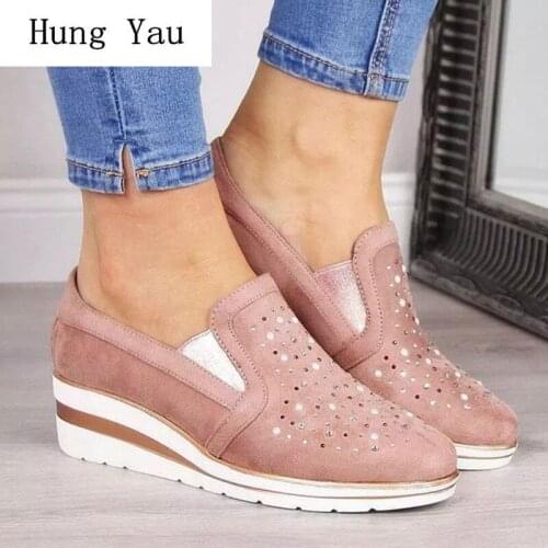 Women Shoes Flats Wedges Autumn Fashion Bling Casual Female Elastic band Comfortable Walking Loafers Work Solid Plus Size 35-43