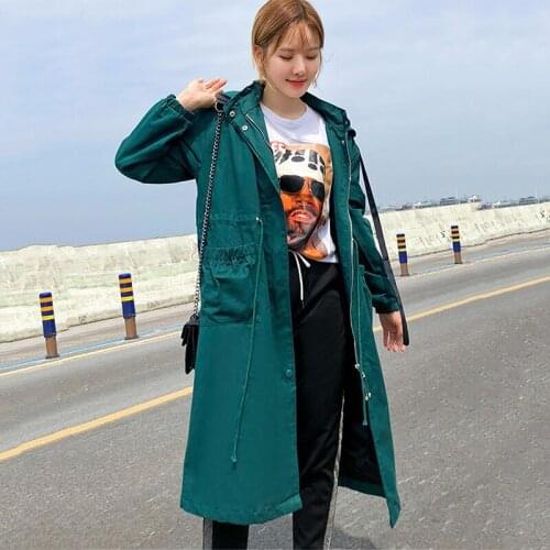 2020 Spring Autumn New Casual Windbreaker Outerwear Women Long Tooling Trench coats Trendy Bf Female Plus size Hooded Overcoats