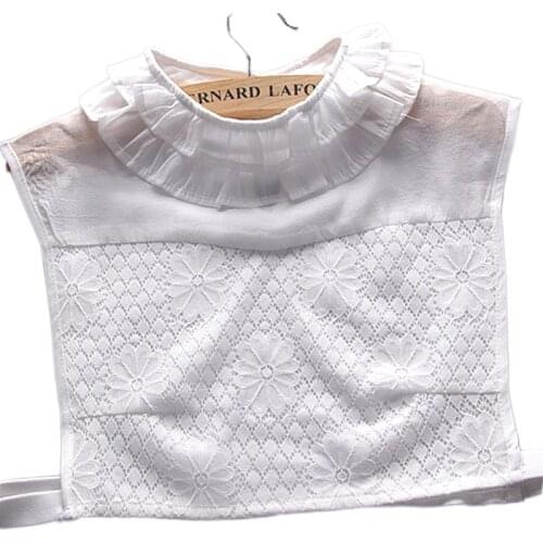 Vintage false collar necklace hollow lace fake sweater decorative blue stripes Solid False Collar White & Black Blouse