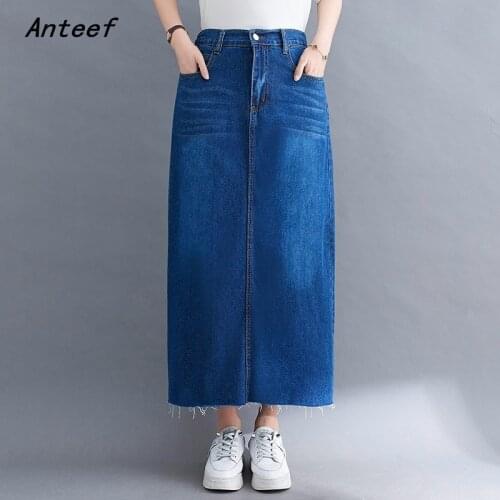 Vintage high waist summer autumn casual loose long for woman Elastic waist denim skirts womens 2021 skirt clothes