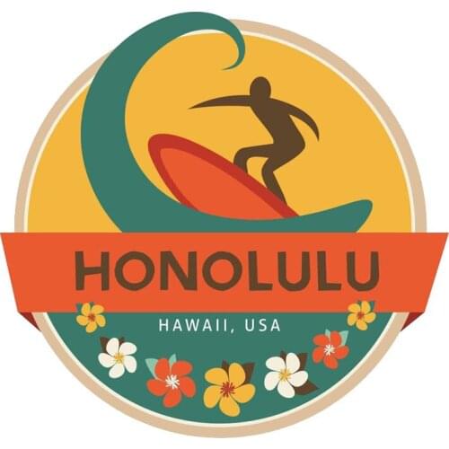 Surfing Honolulu Hawaii Car Sticker Waterproof Decal Laptop Suitcase Truck Motorcycle Auto Accessories PVC,11cm*10cm