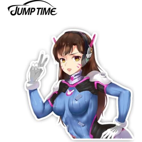 Jump Time 13cm x 13cm Overwatch Peeker Anime Decal Funny Car Stickers Vinyl Decor Car Window Bumper Kawii Sexy Girl D.Va