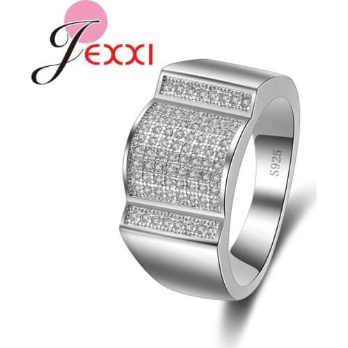 Weavy Design Rhinestone Stamp Silver Finger Rings Women Men Unisex Cool Wide Wedding Band Bridal Jewelry