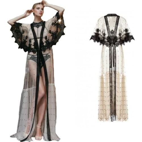 Women Wedding Sleep Wear Lace Applique Night Robes Lingeries WomanTwo Piece Sexy Illusion Wedding Night Dress Bathgowns