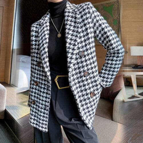 Thick Foot Houndstooth Blazer Women 2021 New Spring And Autumn Suit Jacket Female Tide Ins Woolen Coat Blazer Femme Tops Outerwe