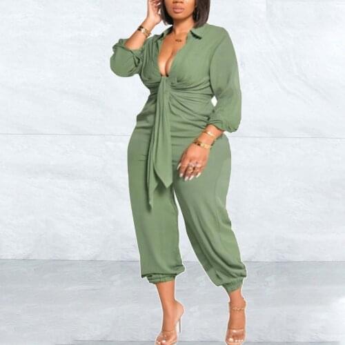 Women Jumpsuits Outfits Plus Size 2021 Summer Solid V Neck High Waisted Fashion Luxury Female Elegant Rompers & Jumpsuits Large