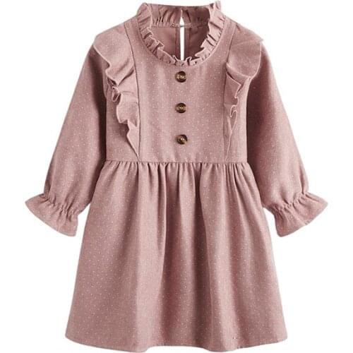 3-8T Kids Girl Dress Casual Long Sleeve Fashion Dot Printing Ruffles Round Neck A-line Princess Dress Autumn Spring Children New