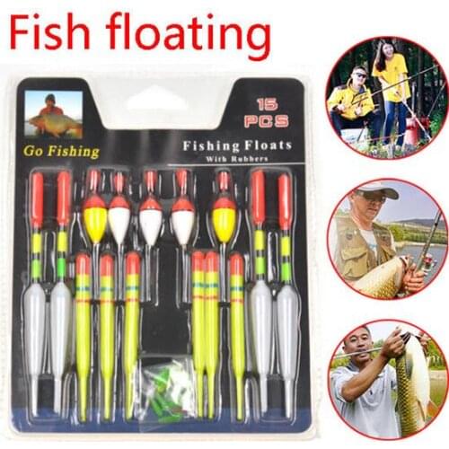1 Set (15Pcs) Vertical Buoy Sea Fishing Floats Assorted Size for Most Type of Angling Aquarium Fish Catching