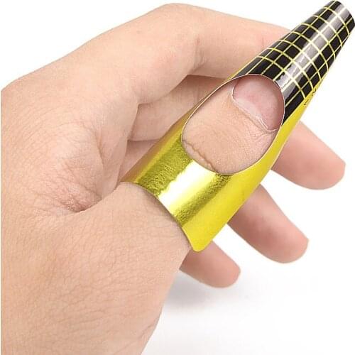 100Pcs Nail Art Gold Nail extension Nail Forms Nail Guide DIY Tool Acrylic French Manicure