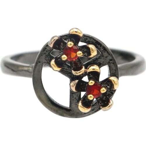 30x26mm Ring For Women 19.7g Gothic Unique Black Gold Color Party Gift Created Pink Kunzite Jewelry Silver Ring