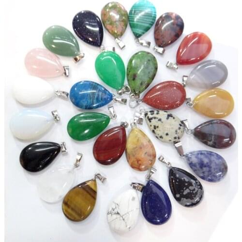 Natural stone lapis Quartz crystal Opal tiger eye howlite water drop Charms pendant for diy jewelry making Necklaces 24PCS