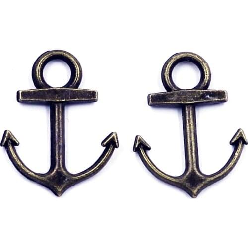 50Pcs Pendants Anchor With Ship Sea For Charms Bracelets Metal Alloy Bronze Tone Jewelry DIY Findings 18x14mm