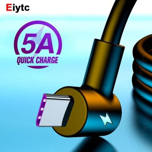 5A USB Type C Cable 90 Degree To USB A For Huawei Honor Xiaomi Android Type-C Mobile Phone Fast Charging Wire Data Cord 1m/2m/3m