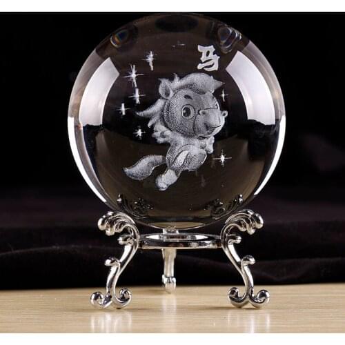 60mm Zodiac signs Crystal Ball with Base Laser Engraved 3d Crystal Inside Carving For Home Desk Decor Creative Gift for Friends