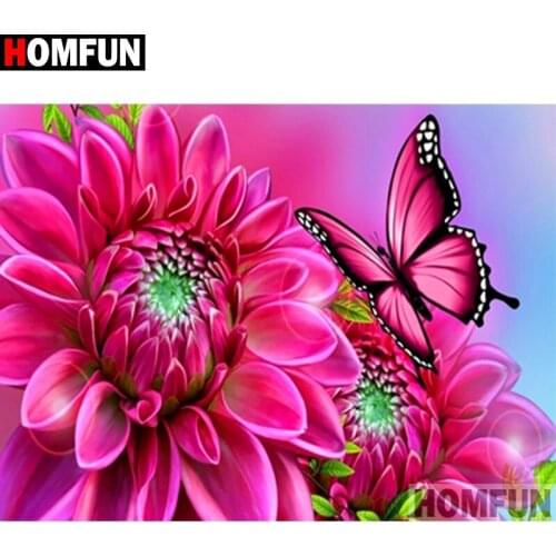 HOMFUN Full Square/Round Drill 5D DIY Diamond Painting "Flower butterfly" 3D Diamond Embroidery Cross Stitch Home Decor A20011