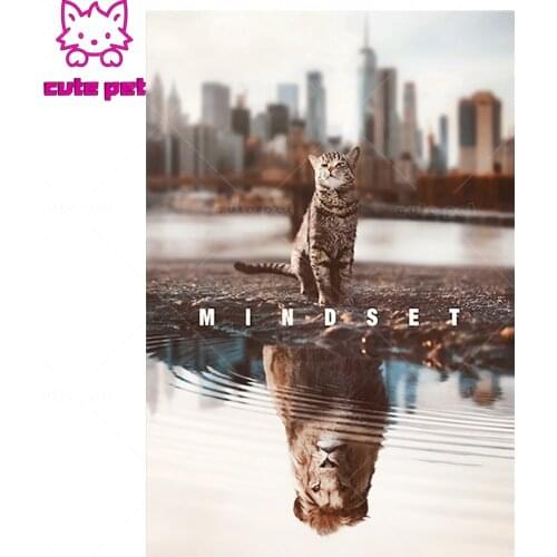 DIY Diamond Painting Animal Motivational Cat Lion 5D Cross stitch Full Square Round Drill Mosaic Embroidery Modern Art Decor