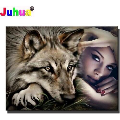 Diamond Painting Wolf Woman Character Art 5d Cross Stitch Diamond Embroidery Mosaic Gift Home Decor Needlework Animal Picture