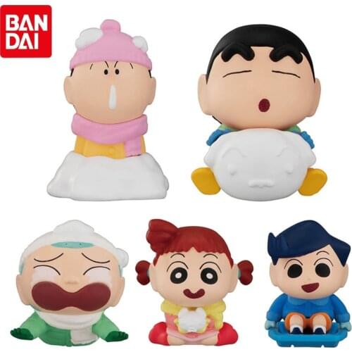 Bandai Genuine Gashapon Crayon Shin-chan Playing Snow Modeling Dolls Shinnosuke Nohara Toru Kazama Shinnosuke Action Figure Toys