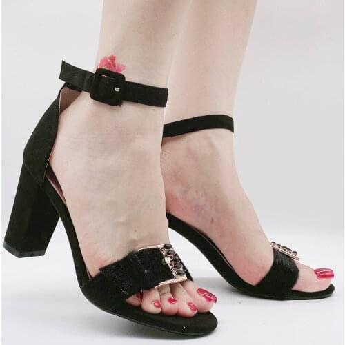 Black Elegant Fancy Sandals Women Girls Dress High Heels Italian Blue Green Square Heeled Sandals Female Summer Shoes