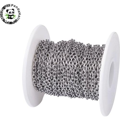 10m/roll 4x3x0.8mm Unwelded 304 Stainless Steel Cross Chains for Jewelry Making Stainless Steel Color