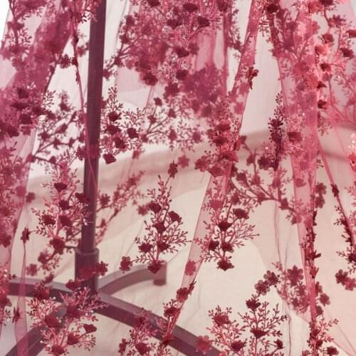 Wine Red Rmbroidered Sequins Lace Fabric DIY Apparel Sewing Wedding Dress Accessory Table Cloth Curtain Decoration