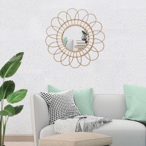 Decorative Mirror Hanging Mirrors Circular Instagram Style Cane Rattan Original Idea Creative Conception Entrance To Buddhism