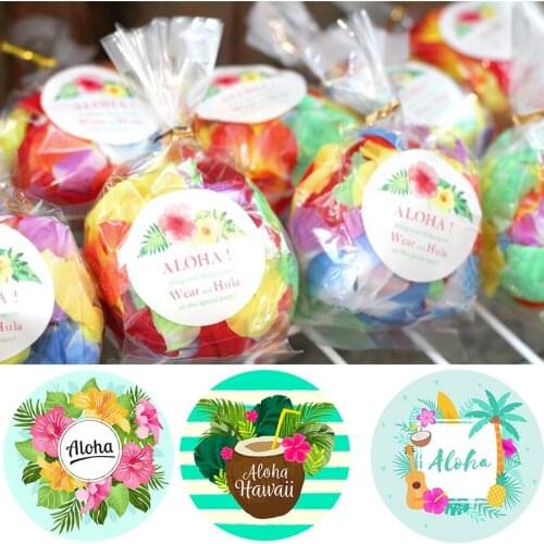 Hawaiian Party Decorations Stickers Tropical Pineapple Flamingo Aloha Tag Labels Summer Luau Party Birthday Decoration Supplies