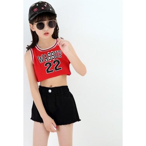 Kids Modern Hip Hop Jazz Dance Costumes for Girls Crop Top Ballroom Dancing Clothes Party Show Stage Costume Casual Shorts