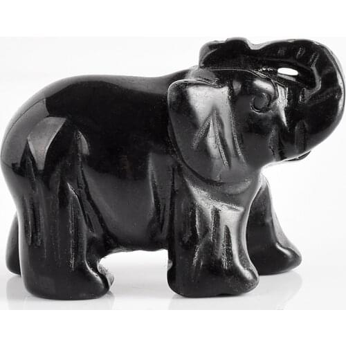 2 inch Natural Black Obsidian Elephant Figurine Gemstone Crystal Carved Animals Statue for Home Decor Chakra Healing