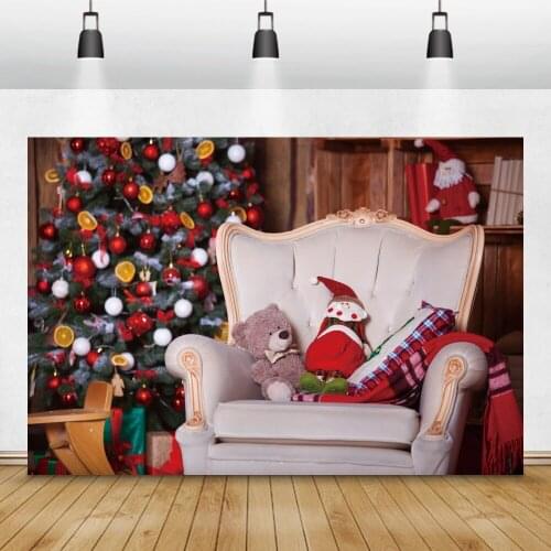 Merry Christmas Tree Sofa Decor Baby Children Portrait Photography Background Interior Family Photocall Backdrop Photo Studio