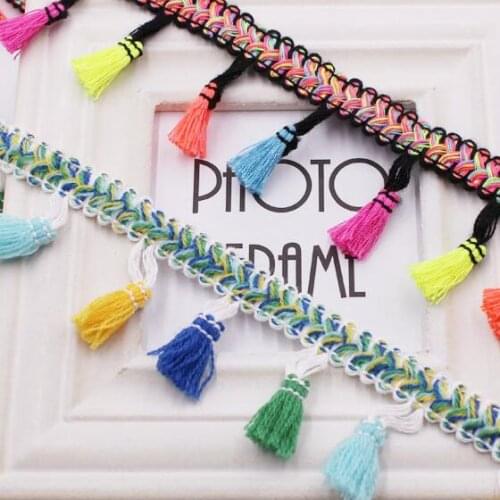 50metres 4.5cm Cotton Lace Tassel Trim Rainbow Fringe Hanging Fabric Ribbon Handmade Sewing Curtains Scarf Garment Accessories