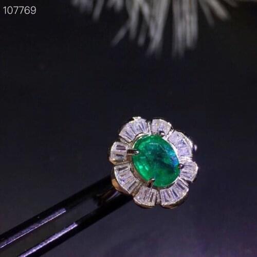 Natural emerald ring Free shipping 925 sterling silver 6*8mm gemstone Fine jewelry