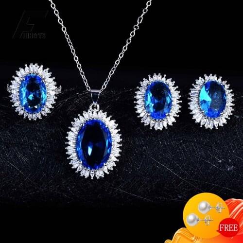 New Ring Earrings Necklace Silver 925 Jewelry Set with Zircon Gemstone Trendy Accessories for Women Wedding Party Gift Wholesale