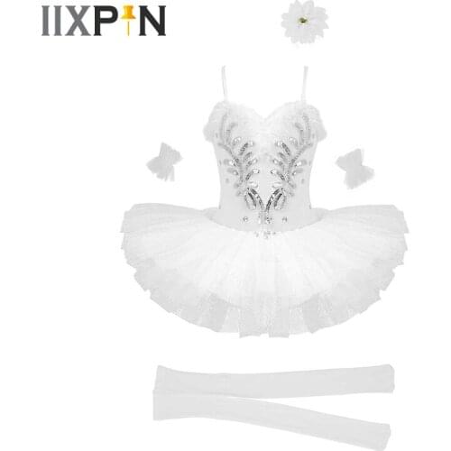 Professional White Swan Lake Ballet Tutu Costume Girls Children Sequins Ballet Dress Kids Dancewear Ballerina Party Dance Dress
