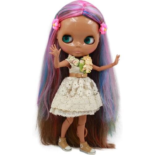 ICY DBS Blyth Doll colorful hair Joint body dark skin shiny face 1/6 bjd 30cm naked doll