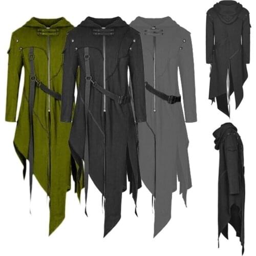SHUJIN Men Gothic Style Hip Hop Trench Coat Hooded Cloak Mens Irregular Design Long Cardigan Street Punk Vintage Jackets