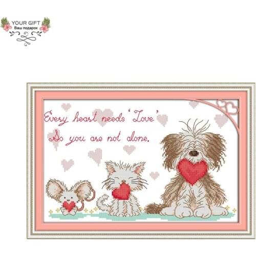 Joy Sunday Counted and Stamped Passing Love Dog Cat And Mouse Needlepoint Embroidery Cross Stitch kits for Home Decor K490