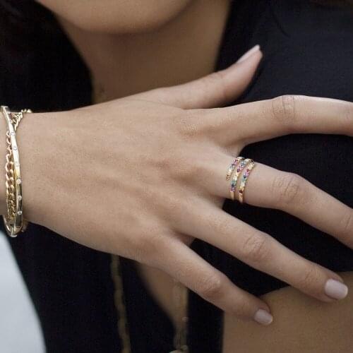 Latest design multi color rainbow cz ring for women drop shipping gold color warp snake shape delicate ring fashion jewelry