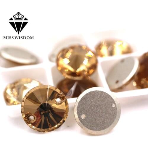 NEW high quality flatback glass sew on rhinestones double hole Round shape Light smoke yellow crystal rhinestone diy accessories