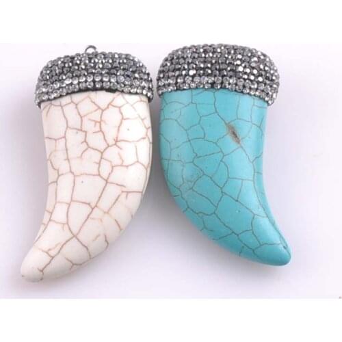 2017 new Arrivals hot selling fashion mixed Kallaite Natural stone Pendants charms Horn crescent moon for jewelry making 1pcs