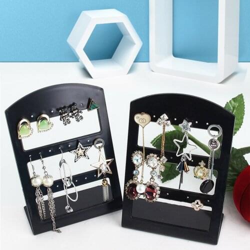 24 Holes Jewelry Organizer Stand Black Plastic Earring Holder Fashion Earrings Display Rack Home Ear Hook Holder Storage Shelf