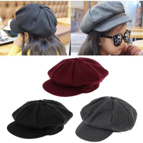 Autumn Winter Beret Hat Caps Baby Kids Boys Girls Woolen Newsboy Artist Flat Cap