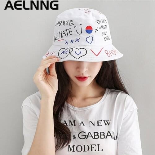 Unisex Harajuku Bucket Hat For Women Men Graffiti Letter Panama Hip Hop Cap Outdoor Fashion Cotton Sun Hats FT004