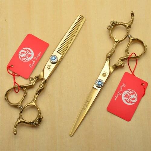 9003# 2Pcs/Pair 6'' 17.5cm Golden Colour Hairdressing Scissors JP 440C Cutting +Thinning Shears Professional Human Hair Scissors
