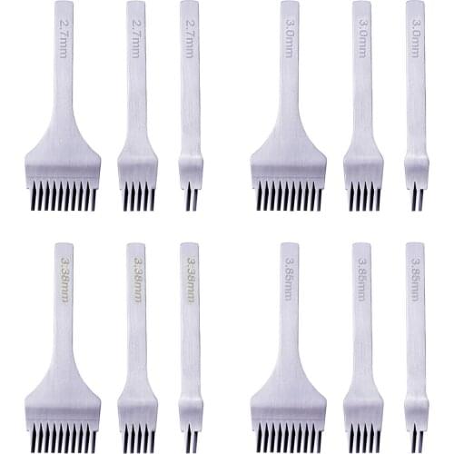 White Steel Stitching Lacing Punch Chisel Oblique Flat Cut Gear Pitch Tool Polished Prongs Leather Craft Hole Puncher