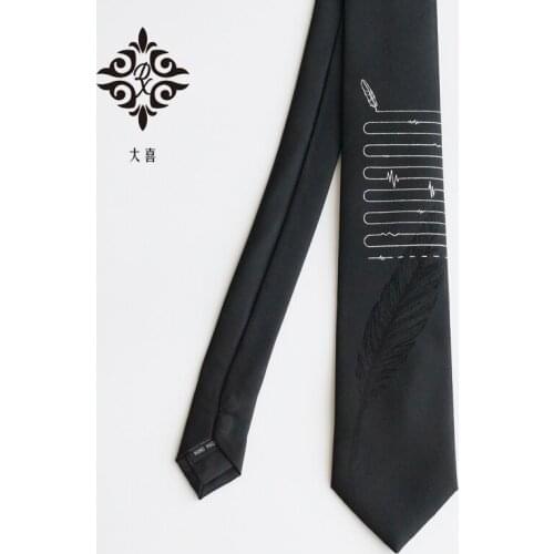 Gift Shakespeare Sonnet love poem feather black Embroidery Hand cut Premium party tie Creative neck tie width :7cm DX