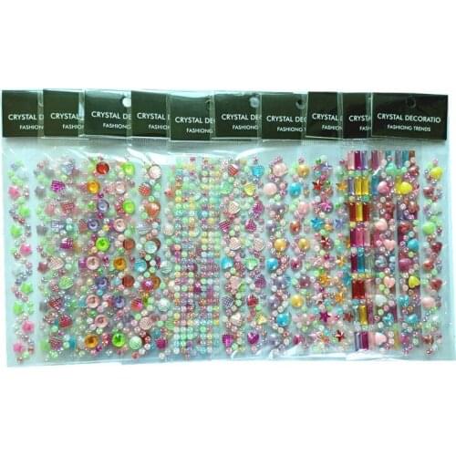 Party supplies sticker Mixed Acrylic crystal Self-adhesive flower star Strip decoration stickers 3 lines in 1bag baby gifts