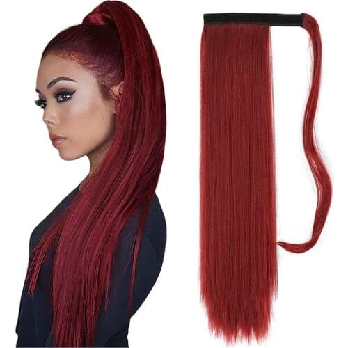 Straight Ponytail Hair Extensions with Hair Clips in Hairpiece Synthetic False Pigtail Extension Natural Black