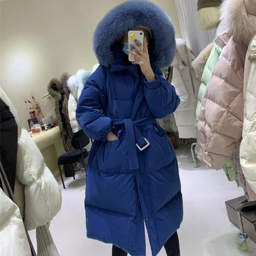 Long Down Jackets Real Fox Fur Womens Winter Coat Female Luxury Thick 90% Duck Down Parkas Puffer Feather Outwear