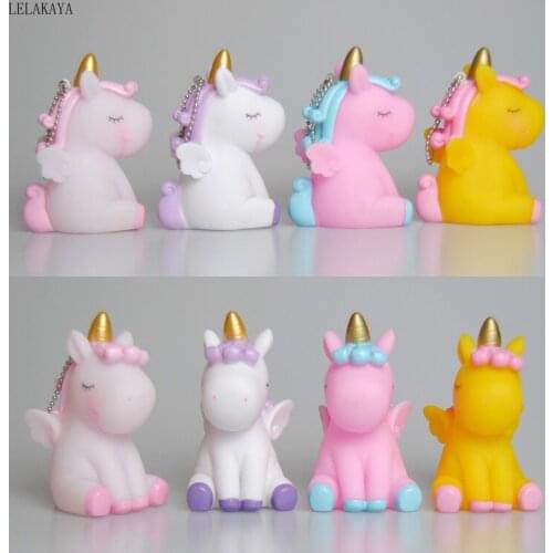 Rainbow PVC Animals Unicorn Keychain Pendants Action Figure Printed Rubber Phone Key Ring Holder Toy Creative Women Bag Ornament